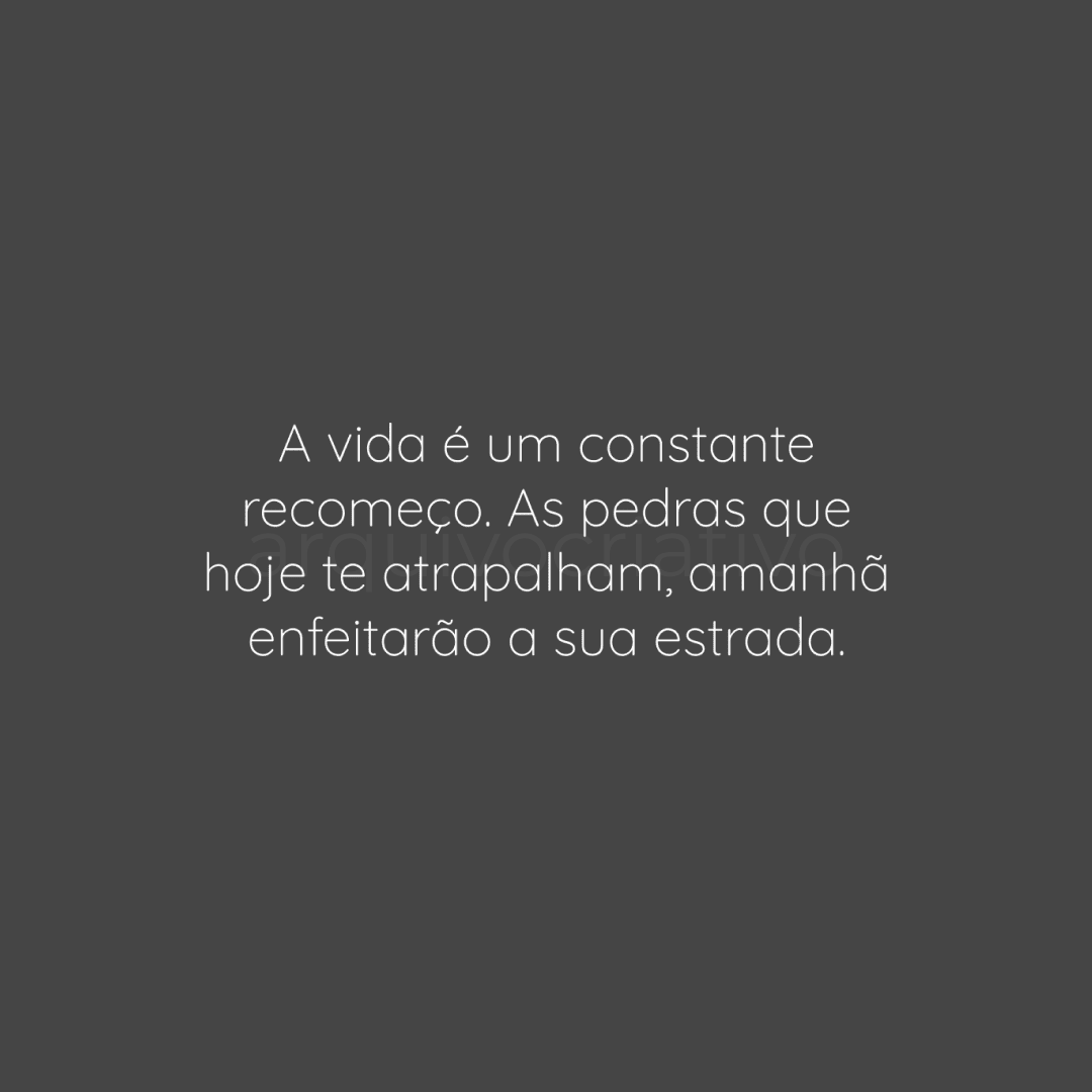 A vida é um constante recomeço as pedras que hoje te atrapalham amanhã enfeitarão a sua estrada